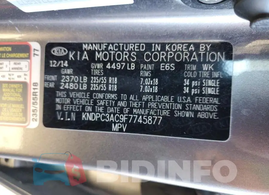 KNDPC3AC9F7745877 Photo# 13