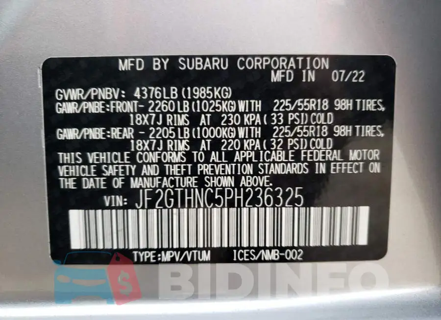 JF2GTHNC5PH236325 Photo# 13