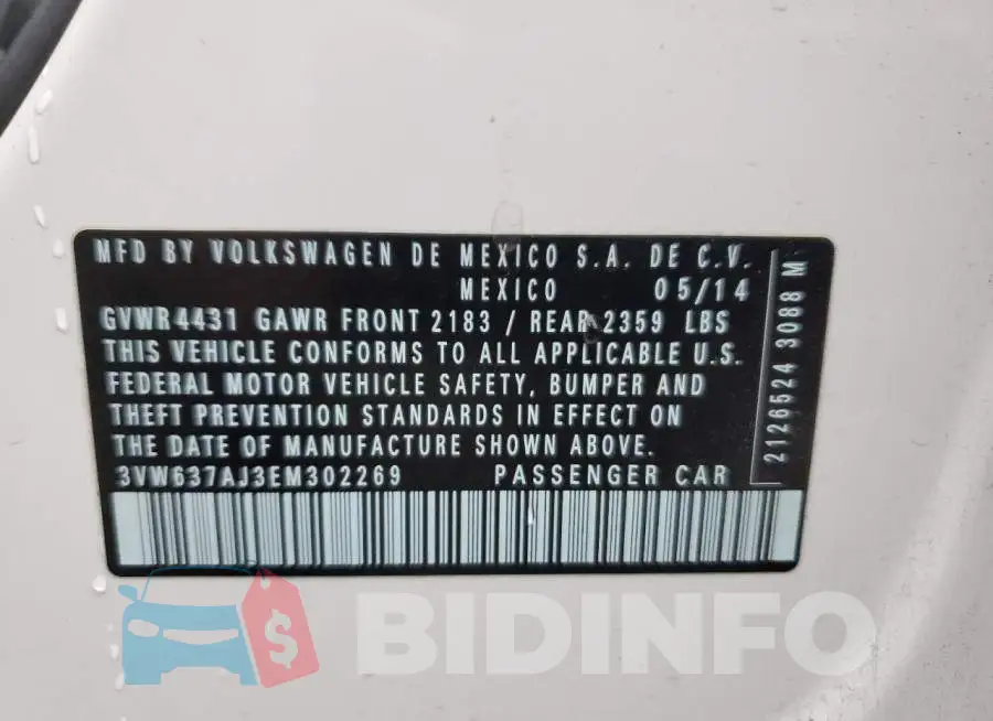 3VW637AJ3EM302269 Photo# 12