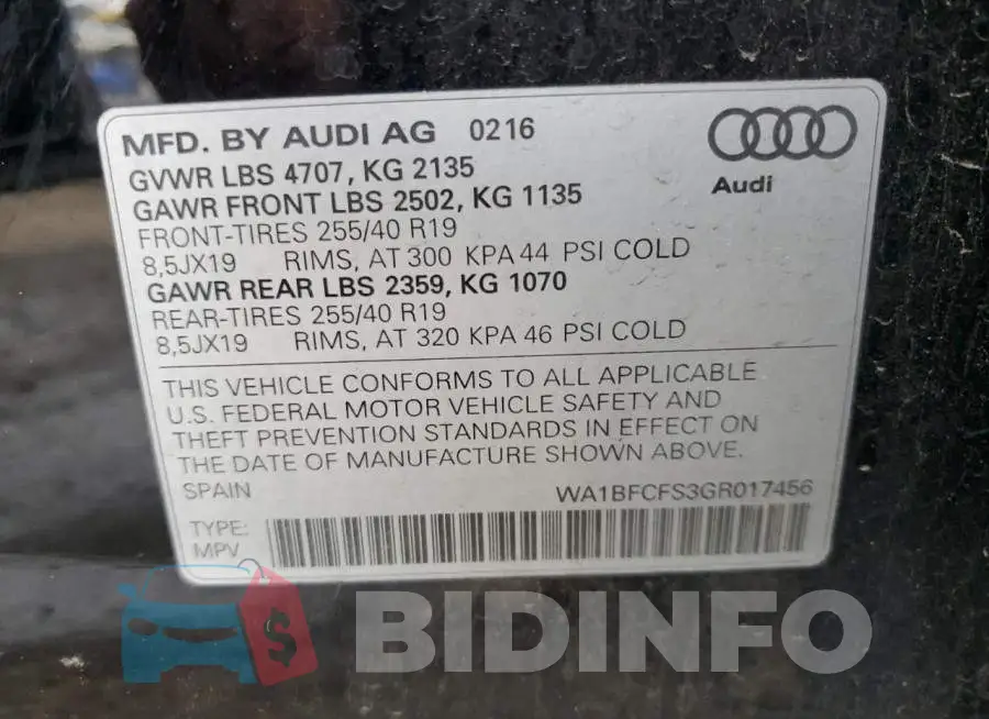 WA1BFCFS3GR017456 Photo# 12