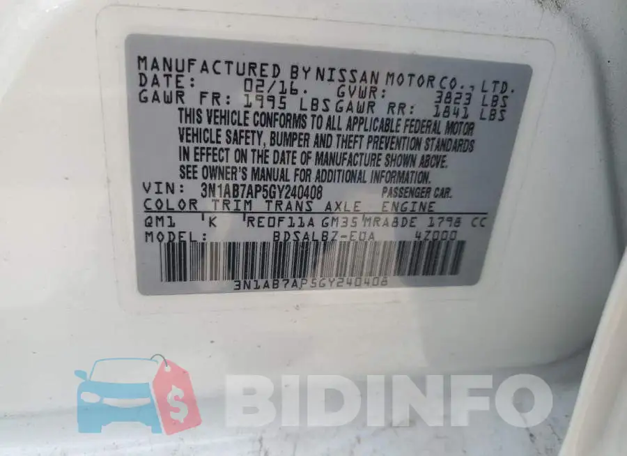 3N1AB7AP5GY240408 Photo# 12