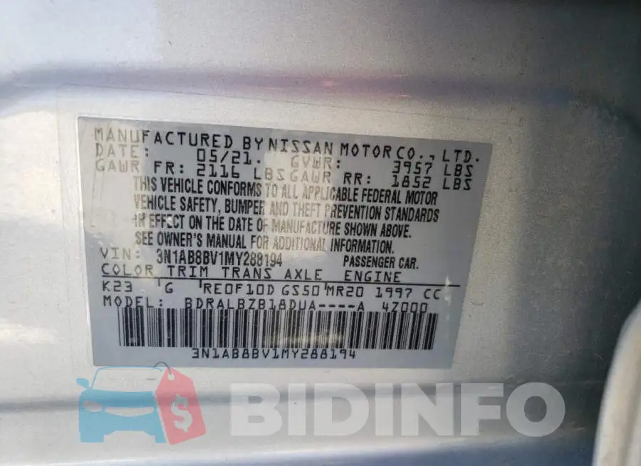 3N1AB8BV1MY288194 Photo# 12