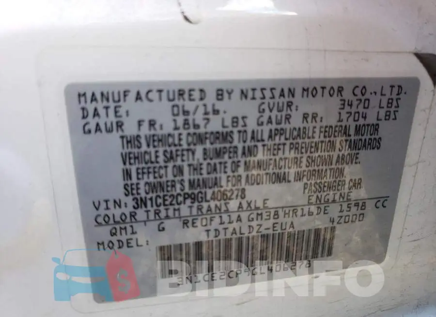 3N1CE2CP9GL406278 Photo# 13