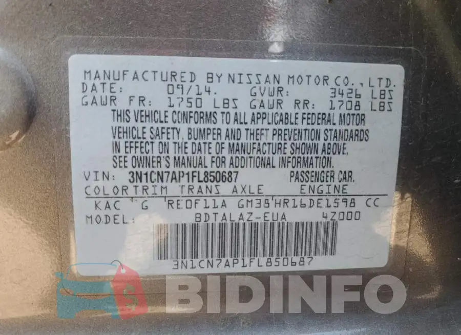 3N1CN7AP1FL850687 Photo# 13