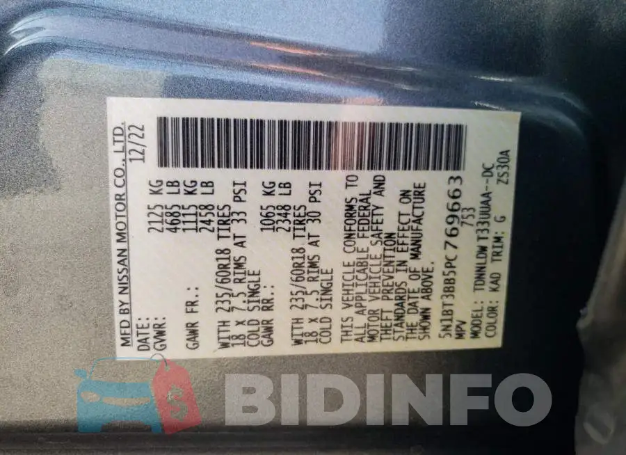 5N1BT3BB5PC769663 Photo# 12