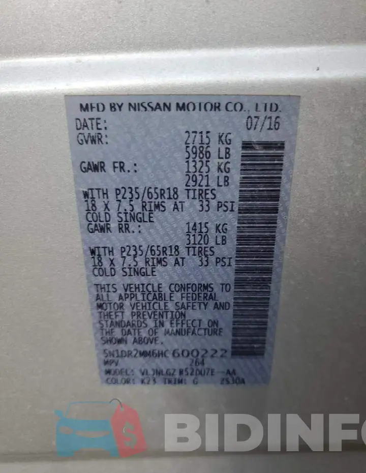 5N1DR2MM6HC600222 Photo# 12