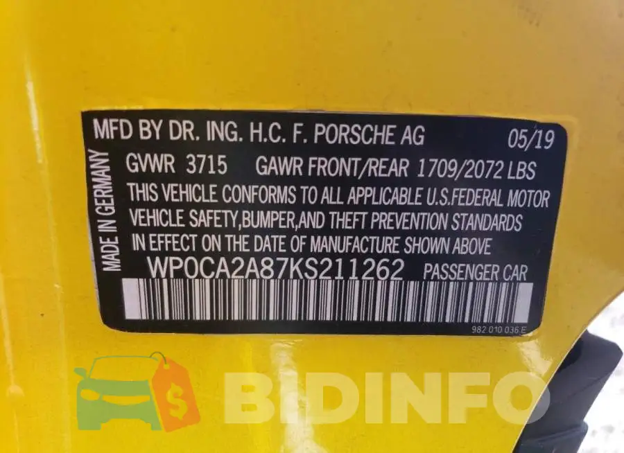 WP0CA2A87KS211262 Photo# 13