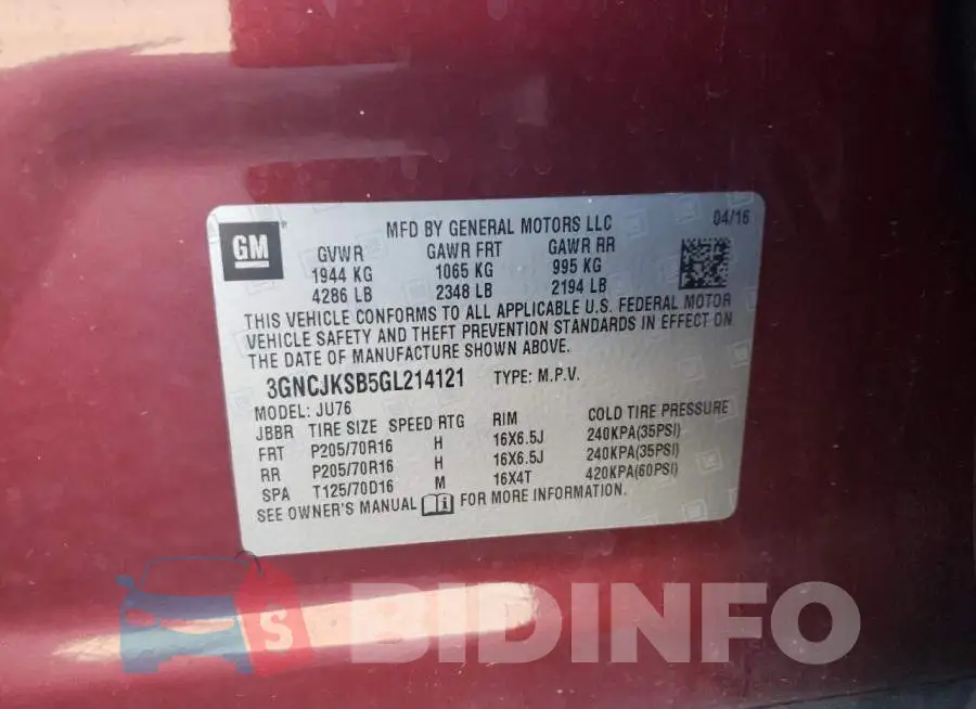 3GNCJKSB5GL214121 Photo# 12