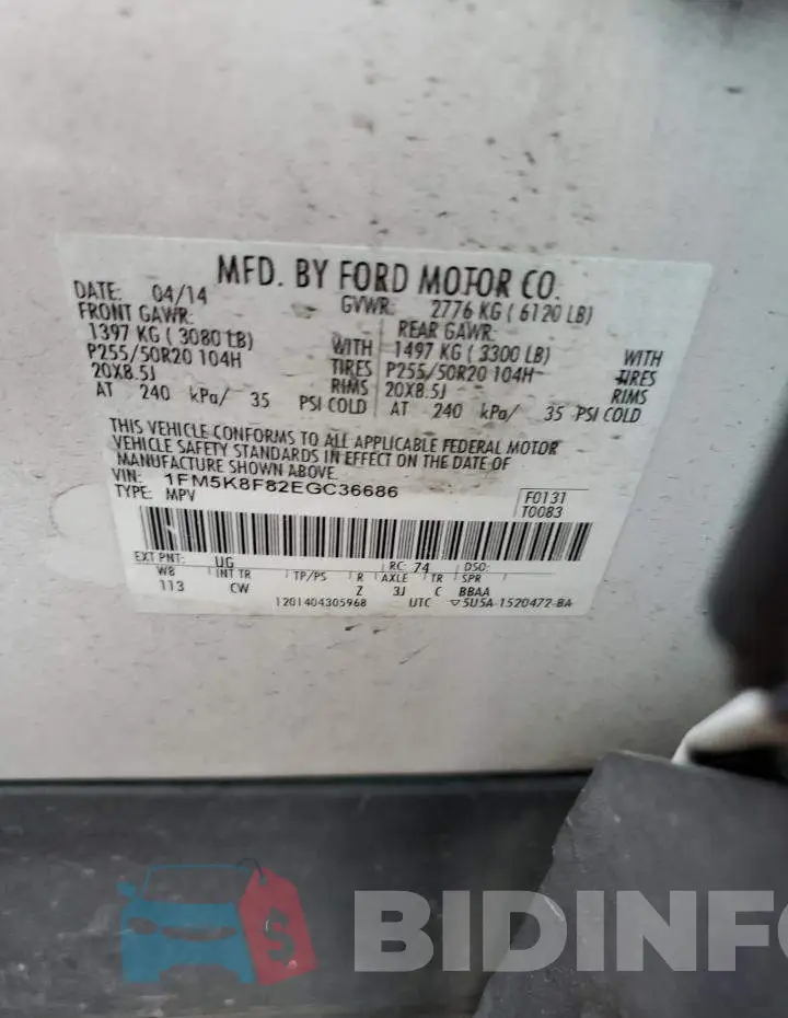 1FM5K8F82EGC36686 Photo# 12