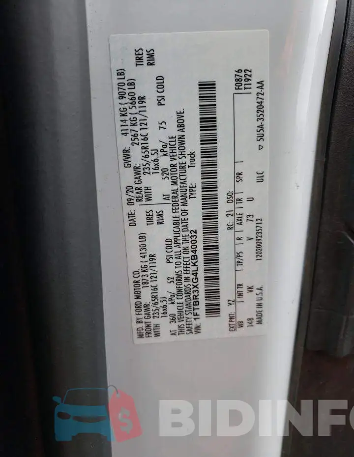 1FTBR3XG4LKB40032 Photo# 13