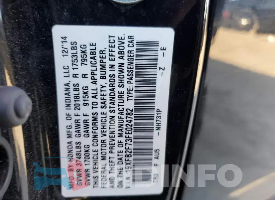19XFB2F73FE024782 Photo# 13