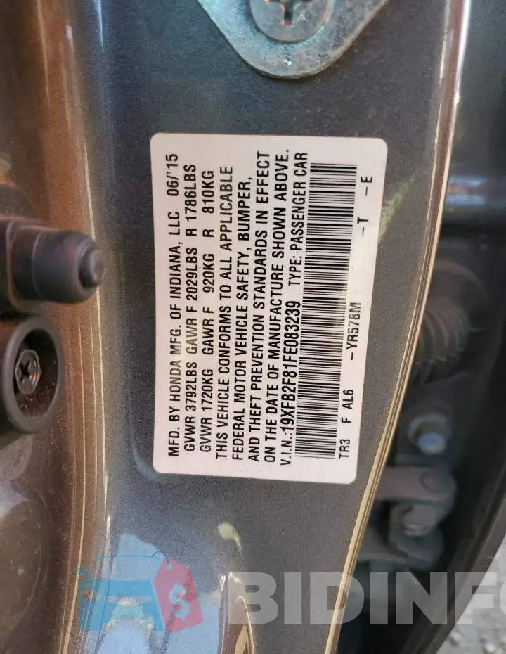 19XFB2F81FE083239 Photo# 12