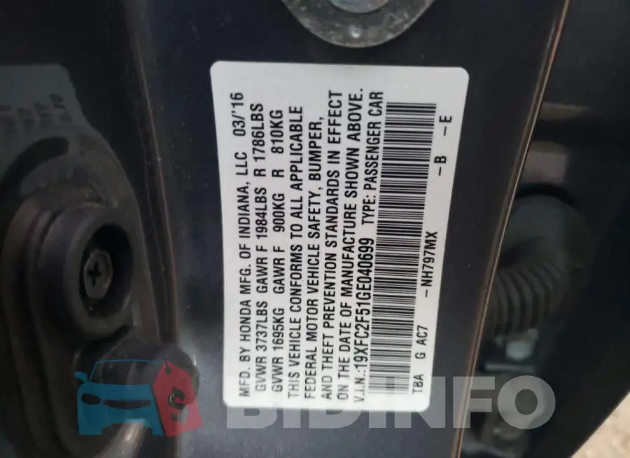 19XFC2F51GE040699 Photo# 12