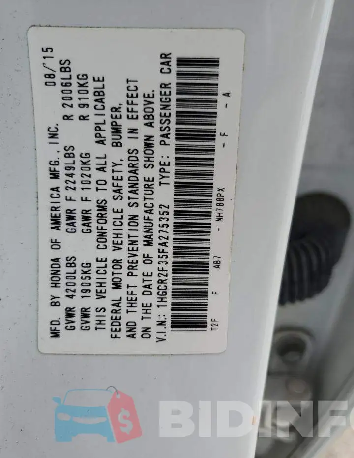 1HGCR2F35FA275352 Photo# 12