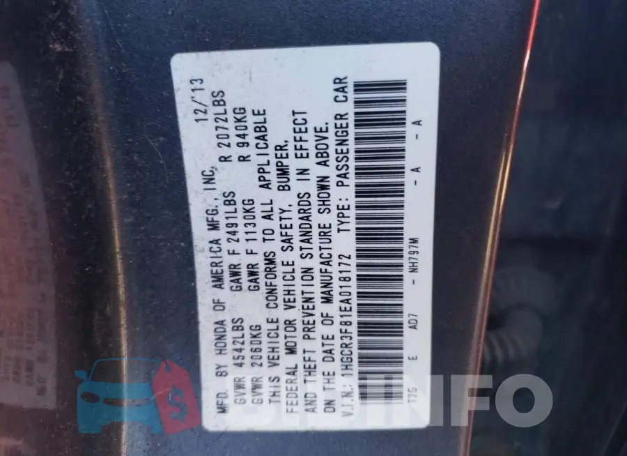 1HGCR3F81EA018172 Photo# 12