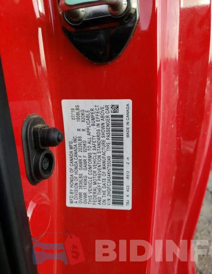 2HGFC3A54KH755049 Photo# 12