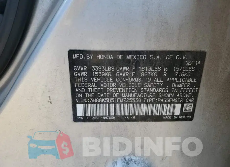 3HGGK5H51FM725538 Photo# 12