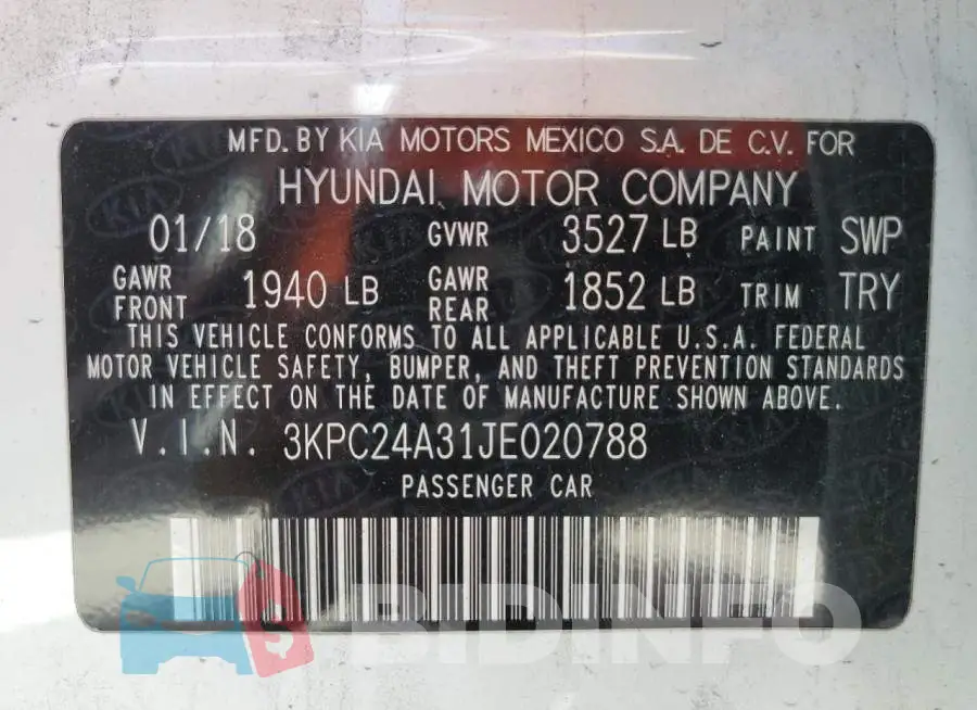 3KPC24A31JE020788 Photo# 12