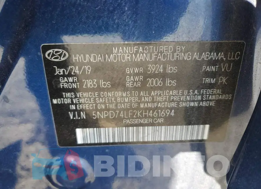 5NPD74LF2KH461694 Photo# 12