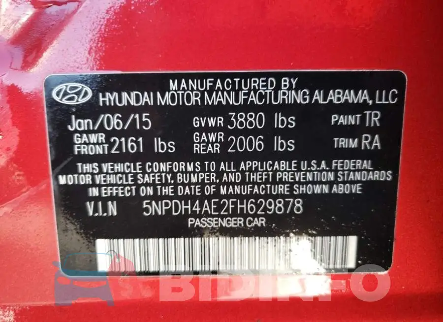 5NPDH4AE2FH629878 Photo# 12