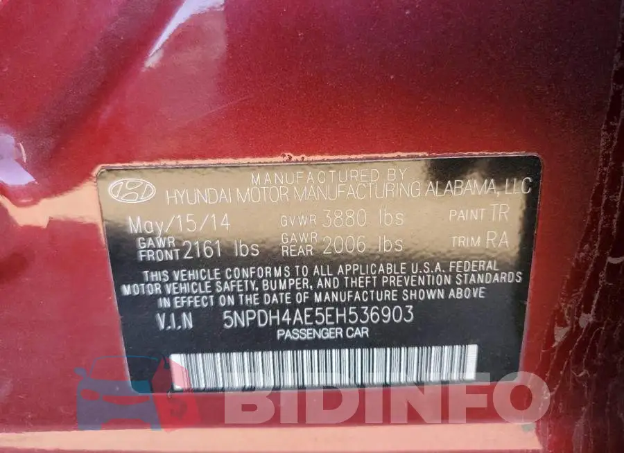 5NPDH4AE5EH536903 Photo# 12