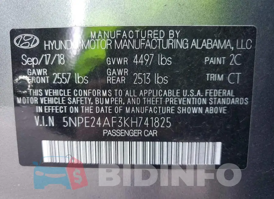 5NPE24AF3KH741825 Photo# 12