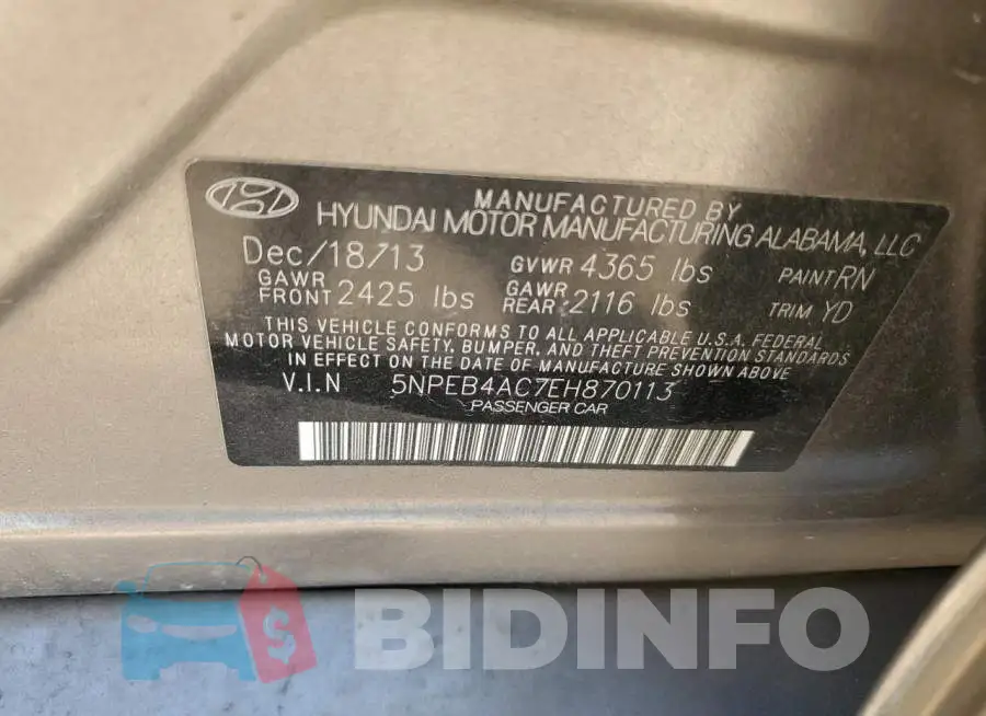 5NPEB4AC7EH870113 Photo# 13