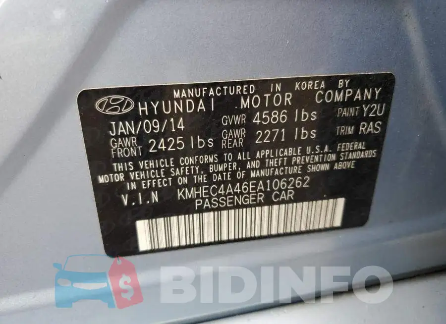 KMHEC4A46EA106262 Photo# 12