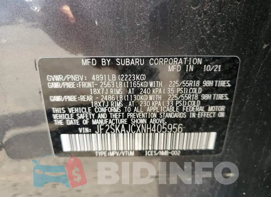 JF2SKAJCXNH405956 Photo# 13