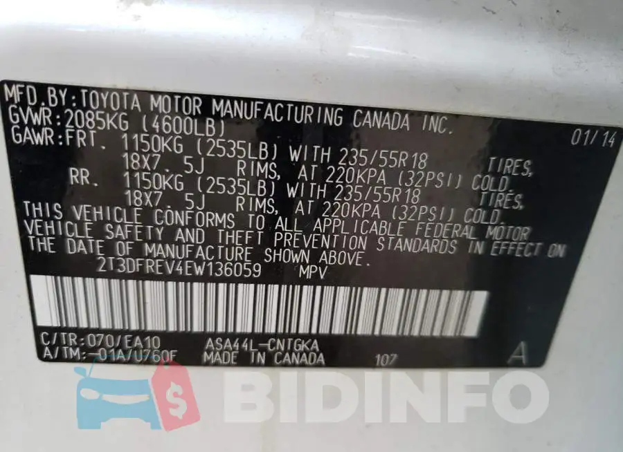 2T3DFREV4EW136059 Photo# 13