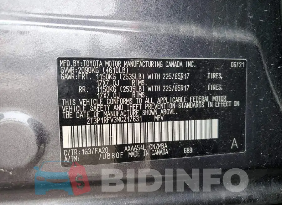 2T3P1RFV3MC217631 Photo# 13