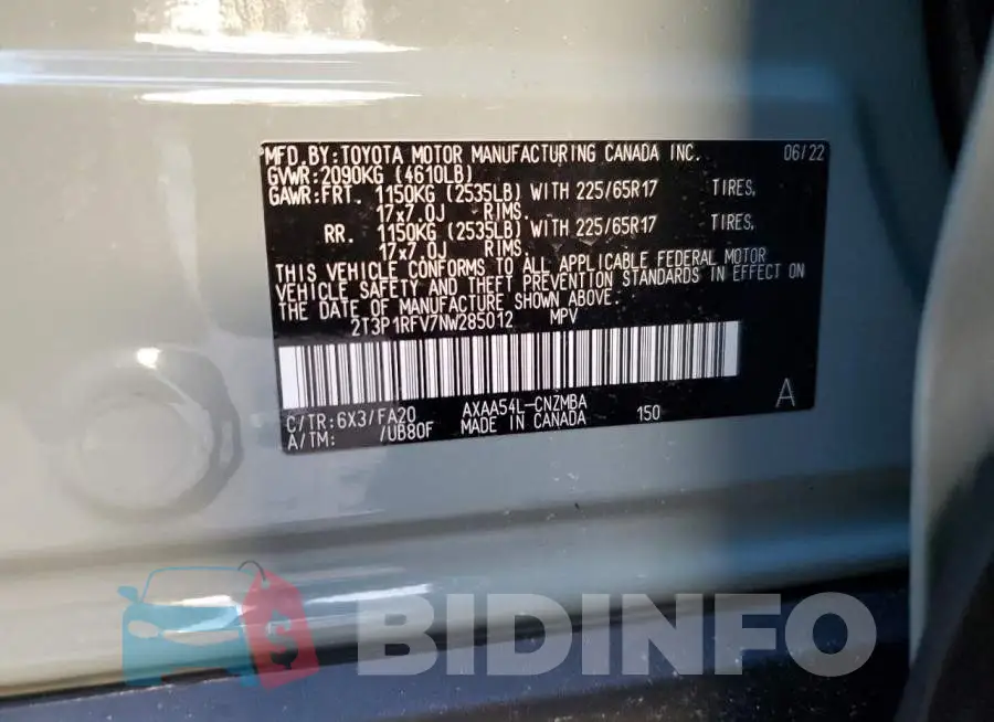 2T3P1RFV7NW285012 Photo# 13
