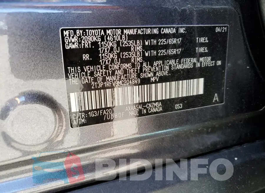 2T3P1RFV9MC204849 Photo# 13
