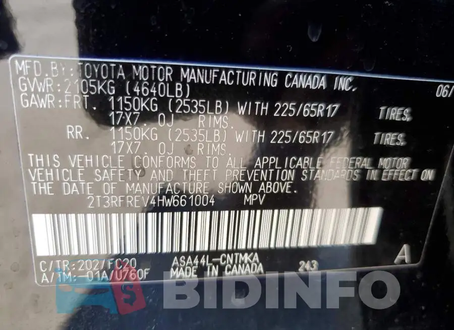 2T3RFREV4HW661004 Photo# 12