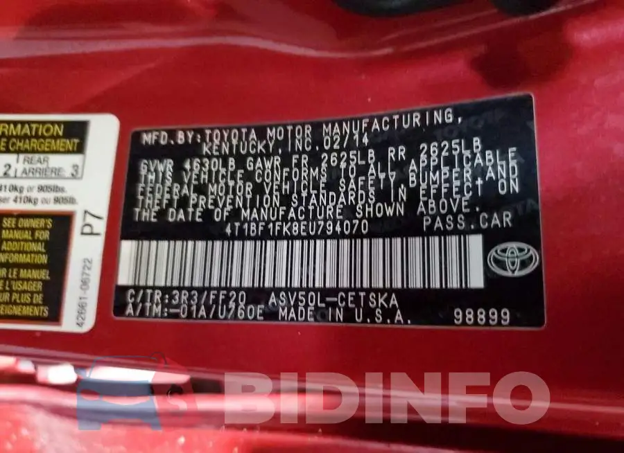 4T1BF1FK8EU794070 Photo# 12