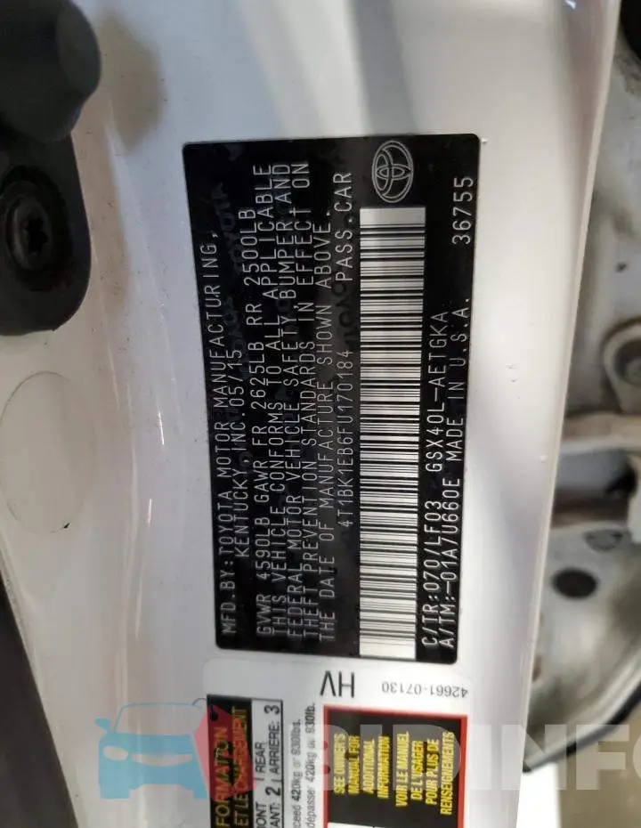 4T1BK1EB6FU170184 Photo# 12
