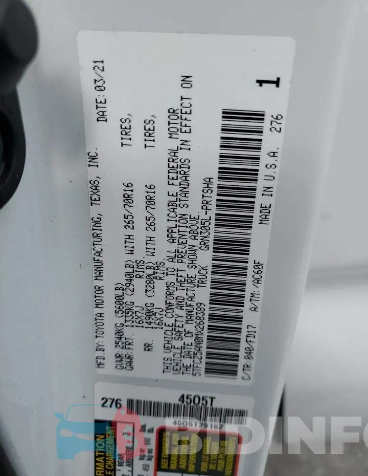 5TFCZ5AN0MX268389 Photo# 12