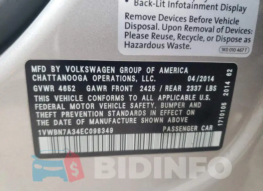 1VWBN7A34EC098349 Photo# 12