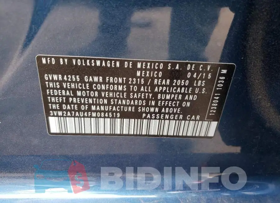 3VW2A7AU4FM084519 Photo# 13