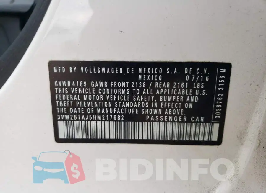 3VW2B7AJ5HM217682 Photo# 13
