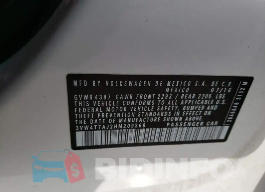 3VW4T7AJ2HM209366 Photo# 12