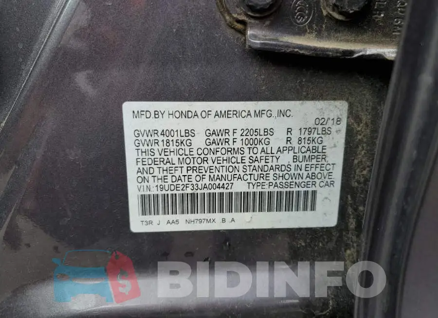 19UDE2F33JA004427 Photo# 13