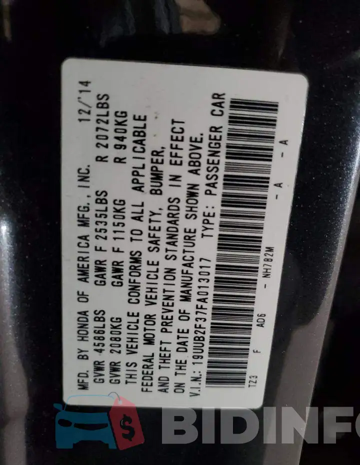 19UUB2F37FA013017 Photo# 12
