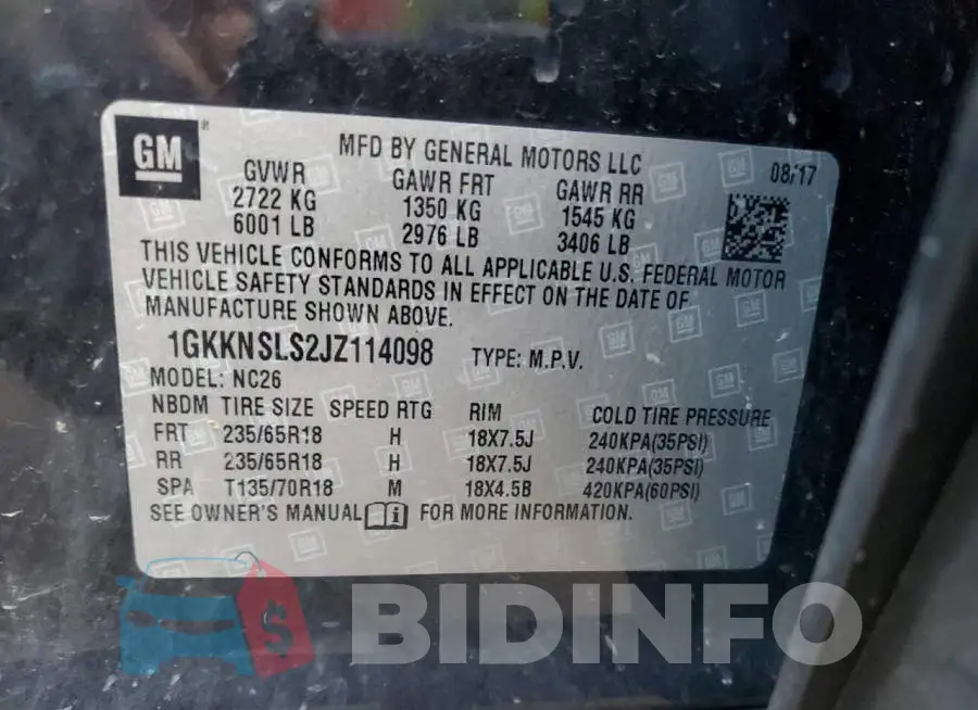 1GKKNSLS2JZ114098 Photo# 13