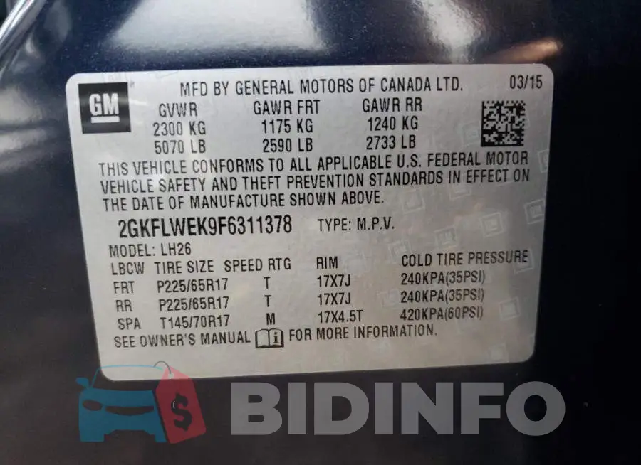 2GKFLWEK9F6311378 Photo# 14