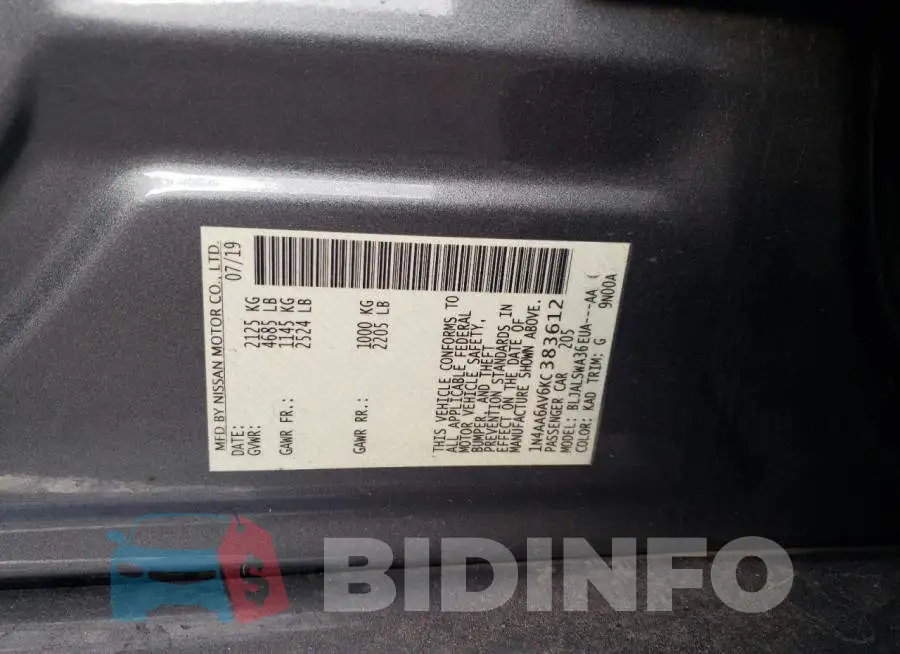 1N4AA6AV6KC383612 Photo# 14