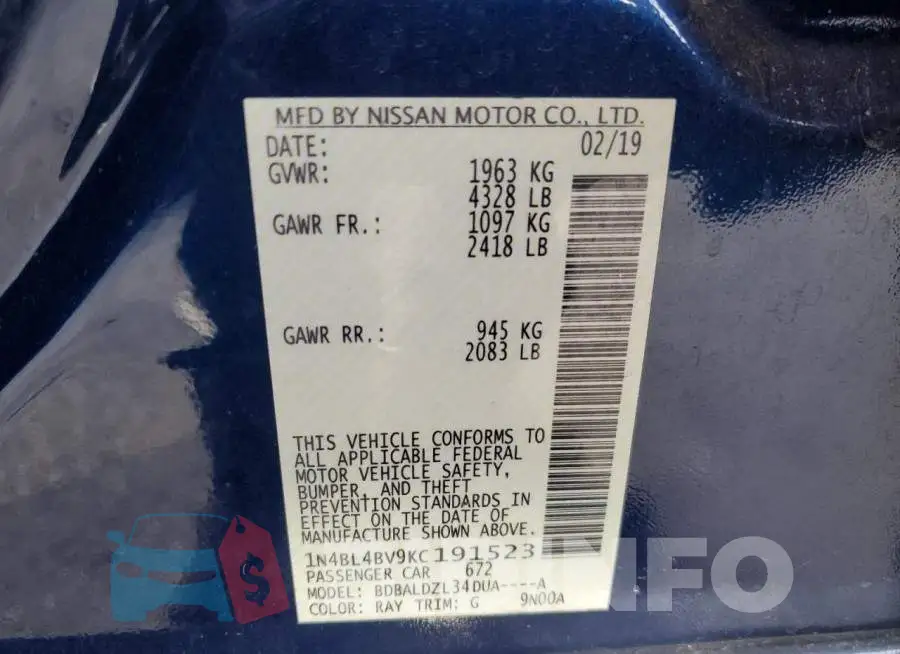 1N4BL4BV9KC191523 Photo# 12