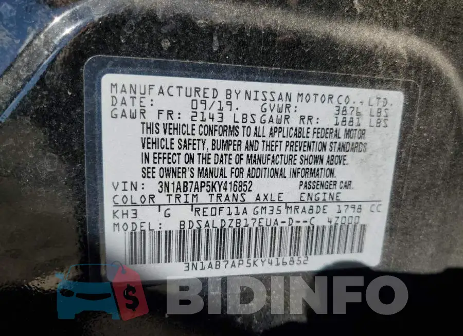 3N1AB7AP5KY416852 Photo# 12