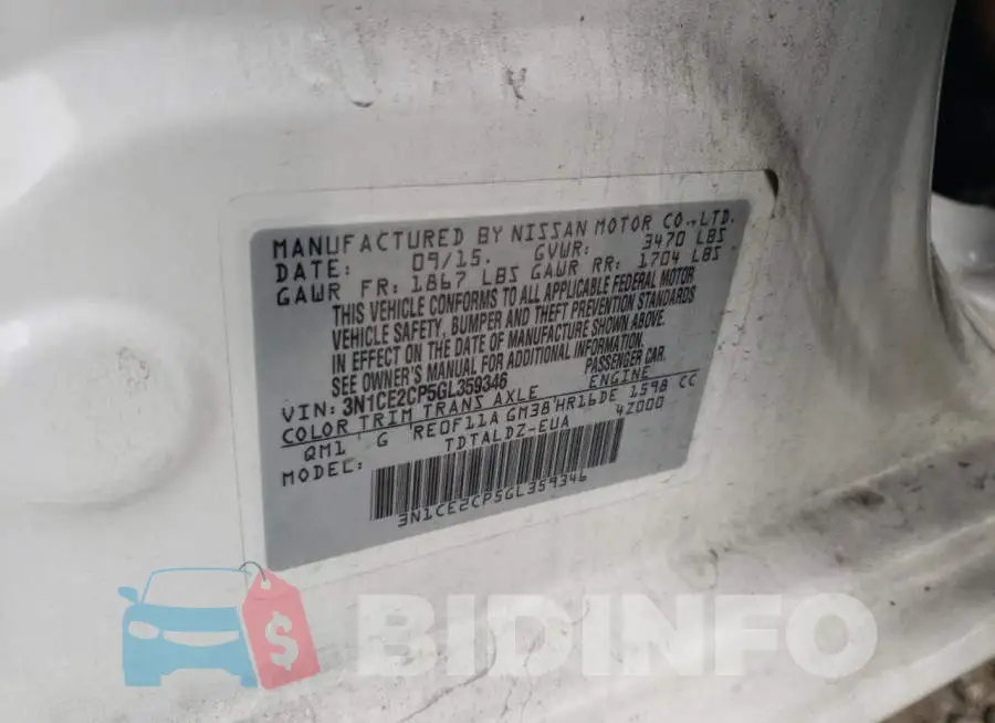 3N1CE2CP5GL359346 Photo# 13