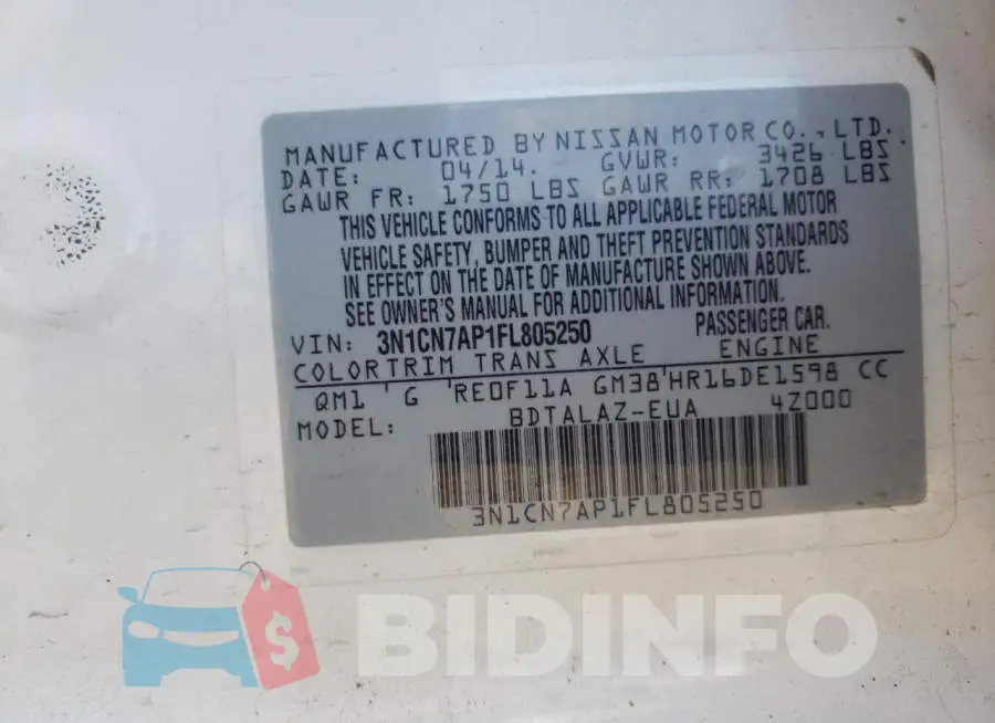 3N1CN7AP1FL805250 Photo# 12